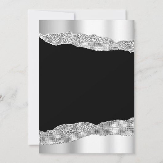 Silver and Black Glam Tränen Silvester Party Einladung (Rückseite)