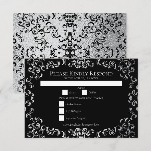 Silver and Black Gothic Wedding Einladung (Vorne/Hinten)