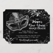 Silver and Black New Years Masquerade Party Einladung (Vorne/Hinten)