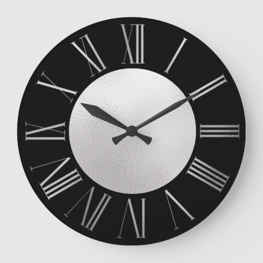 Silver and Black on SIlver Foil Large Clock Große Wanduhr (Vorderseite)
