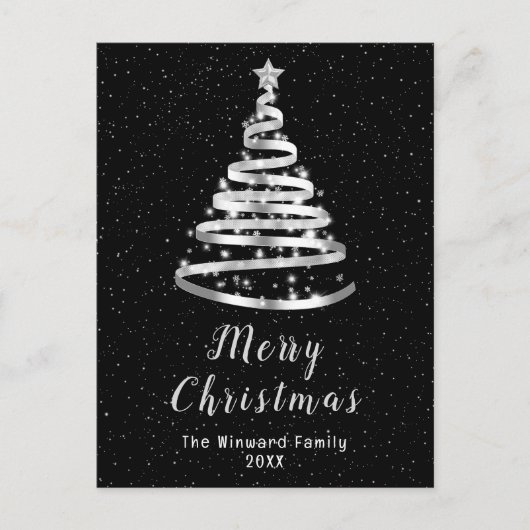 Silver and Black Ribbon Tree Frohe Weihnachten (Vorderseite)