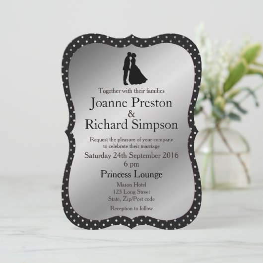 Silver and Black Simple Elegant Typografy Wedding Einladung (Stehend Vorderseite)