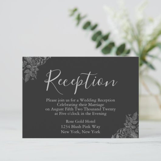 Silver and Black Wedding Reception Begleitkarte (Stehend Vorderseite)