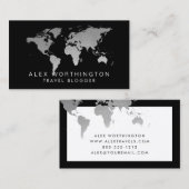 Silver and Black World Map International Travel Visitenkarte (Vorne/Hinten)