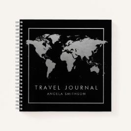 Silver and Black World Map Travel Journal Notizblock
