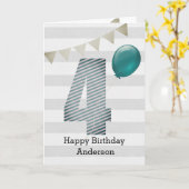 Silver and Blue 4. Geburtstag Karte (Gelbe Blume)