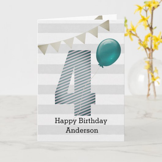 Silver and Blue 4. Geburtstag Karte (Gelbe Blume)