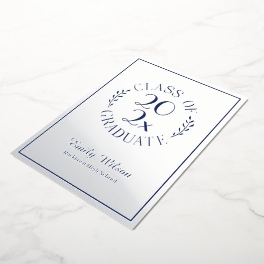 Silver and Blue Class of 2025 Graduation Party Folieneinladung (Gedreht)