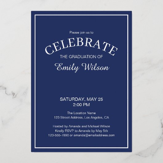 Silver and Blue Class of 2025 Graduation Party Folieneinladung (Rückseite)