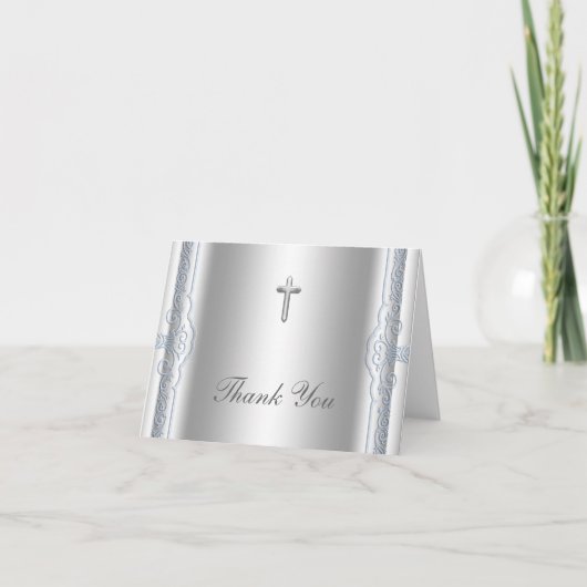 Silver and Blue Cross Thank You Cards Dankeskarte (Vorderseite)