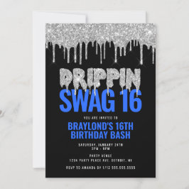 Silver and Blue Drippin Swag 16 Geburtstag Einladung