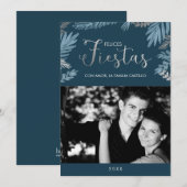 Silver and Blue Felices Fiestas Foto Holiday Card (Vorne/Hinten)