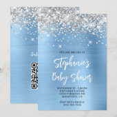 Silver and Blue Glam Online Registry Baby Dusche Einladung (Vorne/Hinten)