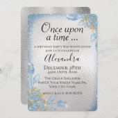 Silver and Blue Glitzer Fairy Tale Theme Party Einladung (Vorne/Hinten)