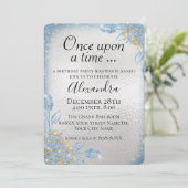 Silver and Blue Glitzer Fairy Tale Theme Party Einladung (Stehend Vorderseite)