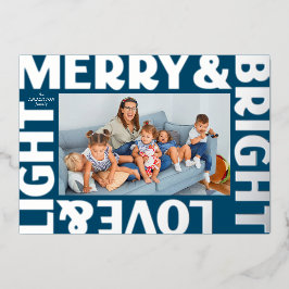 Silver and Blue Merry and Bright Liebe and Light Folien Feiertagskarte