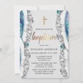 Silver and Blue Mineral Stone Baptisse Einladung (Vorderseite)