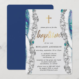 Silver and Blue Mineral Stone Baptisse Einladung