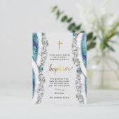 Silver and Blue Mineral Stone Baptisse Vielen Dank Postkarte (Stehend Vorderseite)