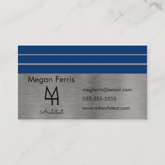 Silver and Blue Minimalistisch Business Card Visitenkarte (Rückseite)