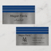 Silver and Blue Minimalistisch Business Card Visitenkarte (Vorne/Hinten)