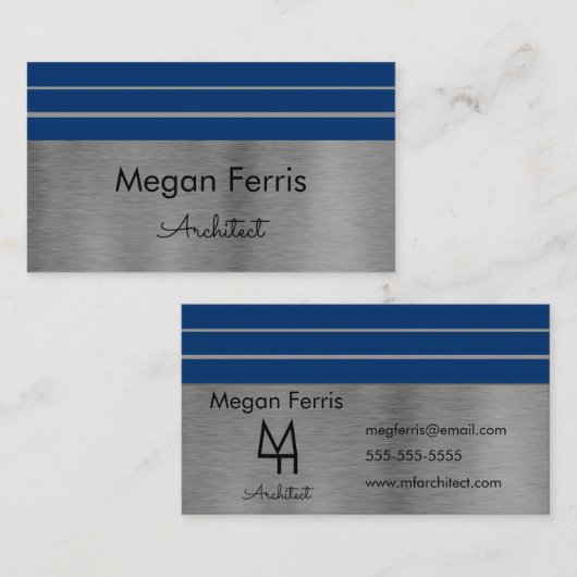 Silver and Blue Minimalistisch Business Card Visitenkarte (Vorne/Hinten)