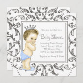 Silver and Blue Prince Baby Dusche Einladung (Vorne/Hinten)