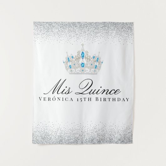 Silver and Blue Quinceanera Foto Stand Wandteppich (Vorderseite)