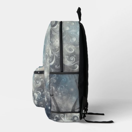 Silver and Blue Snowflake Winter Bedruckter Rucksack (Rechts)