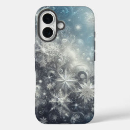Silver and Blue Snowflake Winter iPhone 16 Hülle