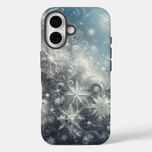 Silver and Blue Snowflake Winter iPhone 16 Hülle