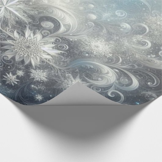 Silver and Blue Snowflake Winter Geschenkpapier (Ecke)
