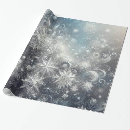 Silver and Blue Snowflake Winter Geschenkpapier (Ungerollt)