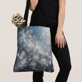 Silver and Blue Snowflake Winter Tasche