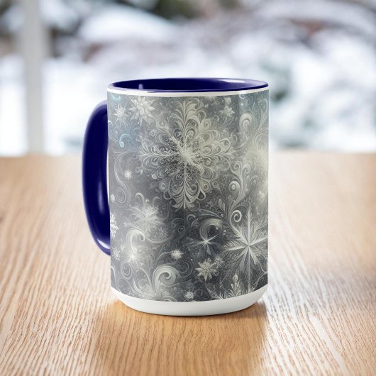 Silver and Blue Snowflake Winter Tasse