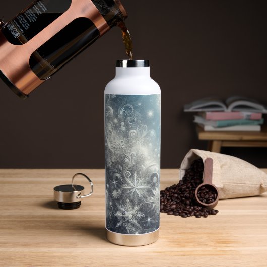 Silver and Blue Snowflake Winter Trinkflasche (Kaffee)
