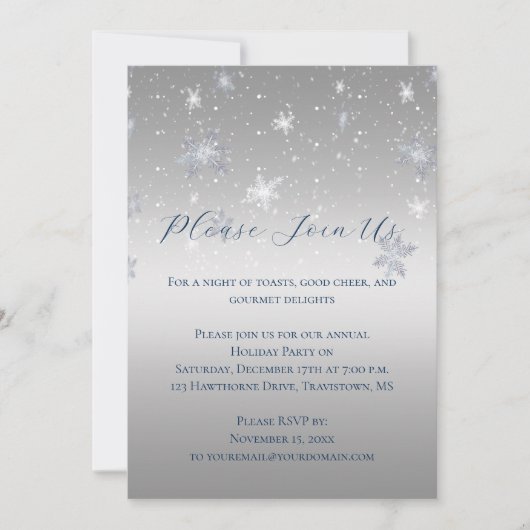 Silver and Blue Snowflakes Christmas Party | Einladung (Vorderseite)