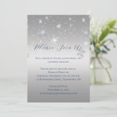 Silver and Blue Snowflakes Christmas Party | Einladung (Stehend Vorderseite)