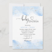 Silver and Blue Watercolor Babydusche Einladung (Vorderseite)