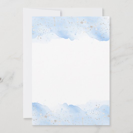 Silver and Blue Watercolor Babydusche Einladung (Rückseite)