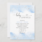 Silver and Blue Watercolor Babydusche Sprink Einladung (Vorderseite)
