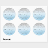 Silver and Blue Wedding Danke Stickers (Blatt)