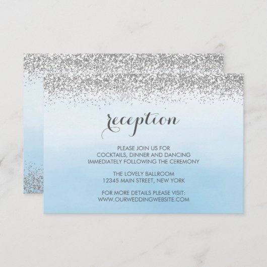Silver and Blue Wedding Reception Enclosure Card RSVP Karte (Vorne/Hinten)
