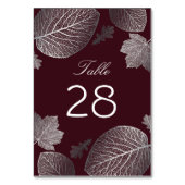 Silver and Burgund Herbstlaubs Hochzeit Tischnummer (Rückseite)