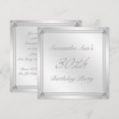 Silver and Diamond Effect 30. Geburtstag Party Einladung (Vorne/Hinten)