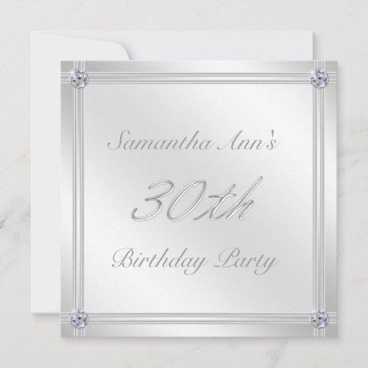 Silver and Diamond Effect 30. Geburtstag Party Einladung (Vorderseite)