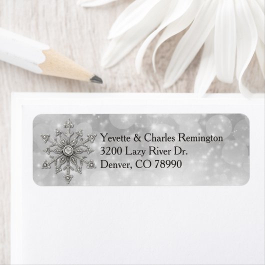 Silver and Diamond Snowflake Address Labels (Insitu)