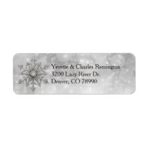 Silver and Diamond Snowflake Address Labels