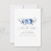 Silver and Dusty Blue Floral Save the Date (Vorderseite)