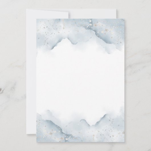 Silver and Dusty Blue Watercolor Babydusche Einladung (Rückseite)